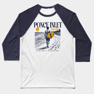 Vintage Surfing Ponce Inlet, Florida // Retro Surfer Sketch // Surfer's Paradise Baseball T-Shirt